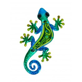 Gecko Mural Vert, Métal et Verre, Modèle JUNGLE GREEN, H 21 cm