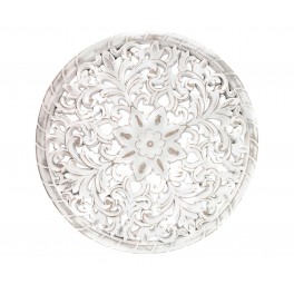 Déco murale en Bois Blanc sculpté, Motif Floral et Mandala, H 40 cm