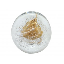 Sphère en Verre Sulfure et Presse Papier, Fusion dorée, Diam 10,5 cm