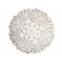 Déco murale Bois Blanc sculpté, Motif Floral et Mandala Cérusé, H 30 cm