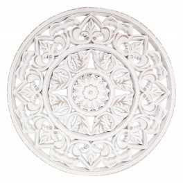 Déco murale en Bois Blanc sculpté, Motif Floral et Mandala, H 40 cm