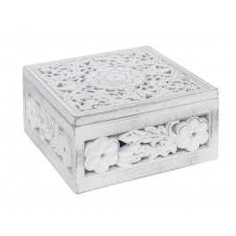 Boite à Bijoux et Rangement, Façades Mandalas Floraux Blanc, L 16 cm