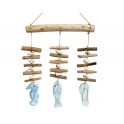 Mobile poissons bleus & bois flotté naturel, H 30 cm