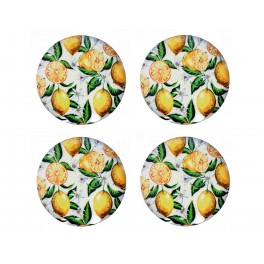 Set 4 Sous-bocks en céramique, Thème Citrons, Diamètre 11 cm