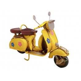 Miniature Scooter Vespa Métal : Modèle Jaune à Fleurs, L 17 cm