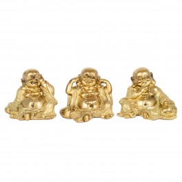 3 Statuette Feng Shui Bouddha de la sagesse, Doré et Argenté, H 10 cm