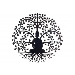 ORIGEN Décoration murale métal : Arbre de vie et Bouddha, Zen et Bohème, Anthracite, H 82 cm