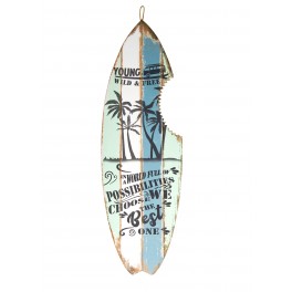 Déco murale vintage bois : Planche de surf Welcome to our beach, H 48 cm