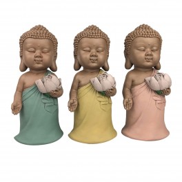Set de 3 Bouddhas Debout, Collection Méditation, H 18 cm