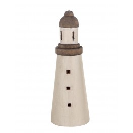 Thème Bord de mer : Phare décoratif en Bois et LED, H 31 cm