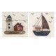 Déco Murale Marine : Set 2 Cadres en bois 3D Phare et Bateau, H 20 cm