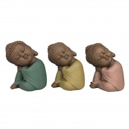 BY SIGRIS Set de 3 Bouddhas Assis, Tête sur Le Genoux. Coll Méditation, H 11 cm