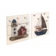 Déco Murale Marine : Set 2 Cadres en bois 3D Phare et Bateau, H 20 cm