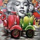 Tableau sur Bois & Métal 3D : Le Scooter Vespa, Bleu, H 100 cm