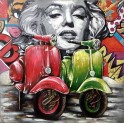 Tableau Métal 3D : Deux Scooters Vespa et Marilyn popstar, H 100 cm