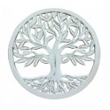 Décoration Murale Arbre de Vie en Bois sculpté, Blanc Vieilli, H 40 cm