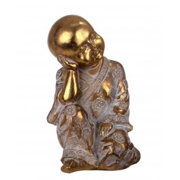 G&S Figurine Moine Bouddha Résine, Modèle Kanchana Doré. H 20 cm