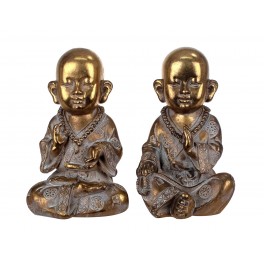 G&S Set 2 Moines Bouddha Résine, Modèle Kanchana Doré. H 17 cm