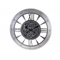 Horloge Indus Chiffres métal ajourés et Engrenages, Gris Argent, H 75 cm