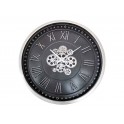 Horloge Industrielle murale, Cadran et Engrenages Gris, H 60 cm