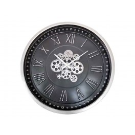 Horloge Industrielle murale, Cadran et Engrenages Gris, H 60 cm