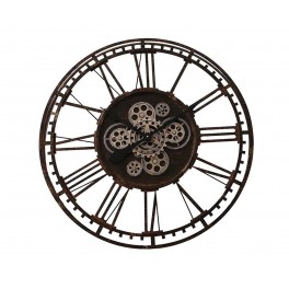 Horloge Indus Chiffres métal ajourés et Engrenages, Gris Argent, H 75 cm