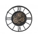 Horloge Industrielle murale, Cadran et Engrenages Gris, H 60 cm