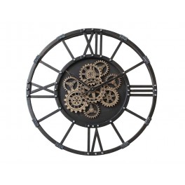 Horloge Industrielle murale, Cadran et Engrenages Gris, H 60 cm