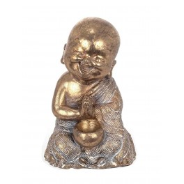 G&S Figurine Moine Bouddha Résine, Modèle White & Gold, Hauteur 15 cm