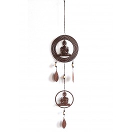 Grande Suspension décorative Bouddha, Cercles et Feuilles, 100% métal, H 90 cm