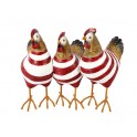 Figurine 3 Poules en marinières rouges, Collection Deft, L 22 cm