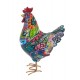 Figurine Coq en Résine, Motif Brocard stylisé, Multicolore, H 17 cm