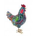 Figurine Coq en Résine, Motif Brocard stylisé, Multicolore, H 17 cm