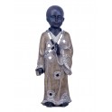 SGRIMALT Figurine Moine Bouddha Debout en Résine, Modèle Kanchana Taupe et Miroirs, H 33 cm