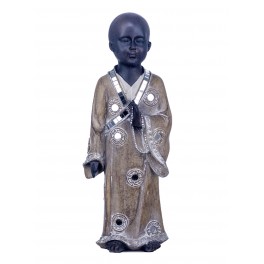 SGRIMALT Figurine Moine Bouddha Debout en Résine, Modèle Kanchana Taupe et Miroirs, H 33 cm