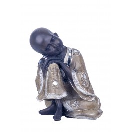 SGRIMALT Figurine Moine Bouddha Assis, Modèle Kanchana Taupe et Miroirs, H 19 cm