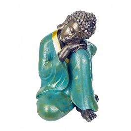 Déco Zen : Bouddha Tête sur Genou 1, Collection Blue Faith, H 20 cm