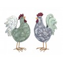 Set Poule et Coq en résine, Motif Cachemire et Style Shabby Chic, H 23 cm