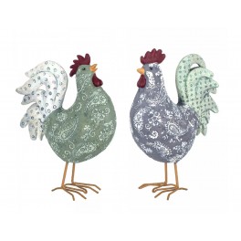 Set Poule et Coq en résine, Motif Cachemire et Style Shabby Chic, H 23 cm