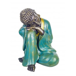 SGRIMALT Déco Zen : Bouddha Tête sur Genou 2, Collection Blue Faith, H 20 cm