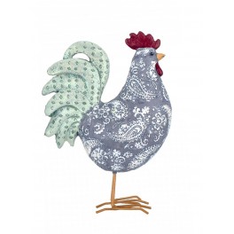 Set 2 Coqs, Modèle Shabby Chic Crochet, H 18 cm