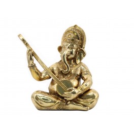 SGRIMALT Figurine Bouddha, Ganesh Musicien Jouant de la cithare, Doré, Hauteur 29 cm