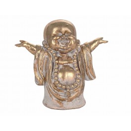 ORIGEN Déco Zen et Spiritualité : Bouddha Rieur Porte-Bonheur, Doré et Blanc, H 15 cm