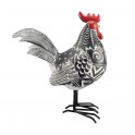 Figurine Métal & Résine : Grand Coq Noir et Blanc, H 30 cm