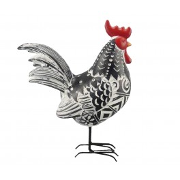 Figurine Métal & Résine : Grand Coq Noir et Blanc, H 30 cm