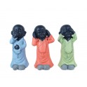 Statuette : Les 3 moines de la sagesse debout Color Line, H 24 cm