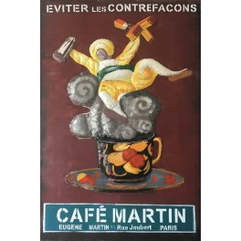 Tableau Métal 3D Rétro : Café Martin, Eviter les contrefaçons, H 120 cm
