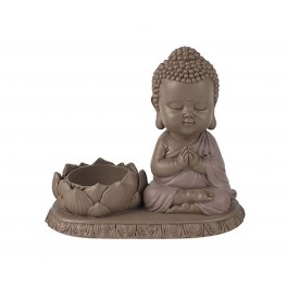 Mini Bouddha Bleu et Bougeoir Fleur de Lotus, Collection Baby Zen, L 13 cm