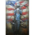 Tableau 3D 100% Métal : Moto Chopper et Drapeau américain, H 80 cm