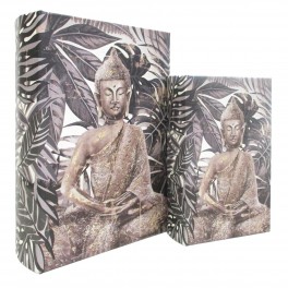 BY SIGRIS Origen Home Decor Lot de 2 boîtes de livre Bouddha Décoration | Boîtes Livre Gris 27 x 7 x 18 cm